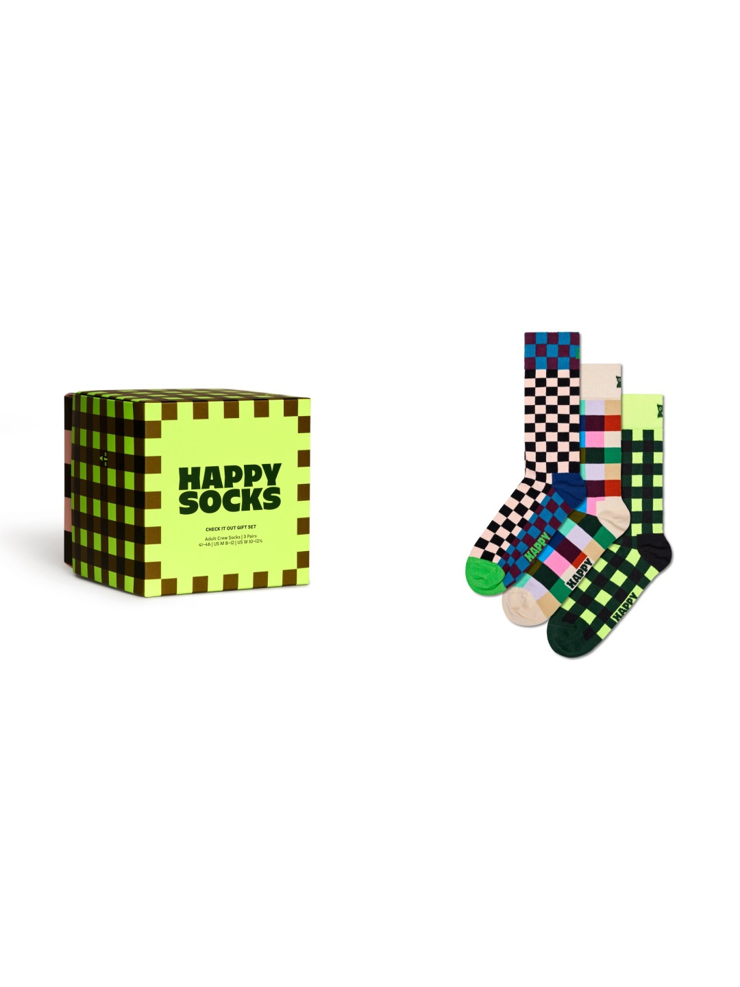 

Happy Socks Pack Of 3 Checked Cotton Calf-Length Socks, Beige