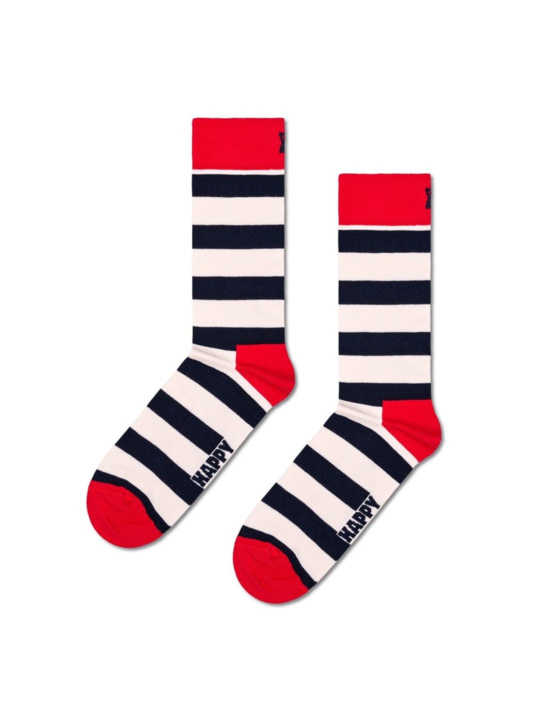 

Happy Socks Stripe Patterned Cotton Calf-Length Socks, White