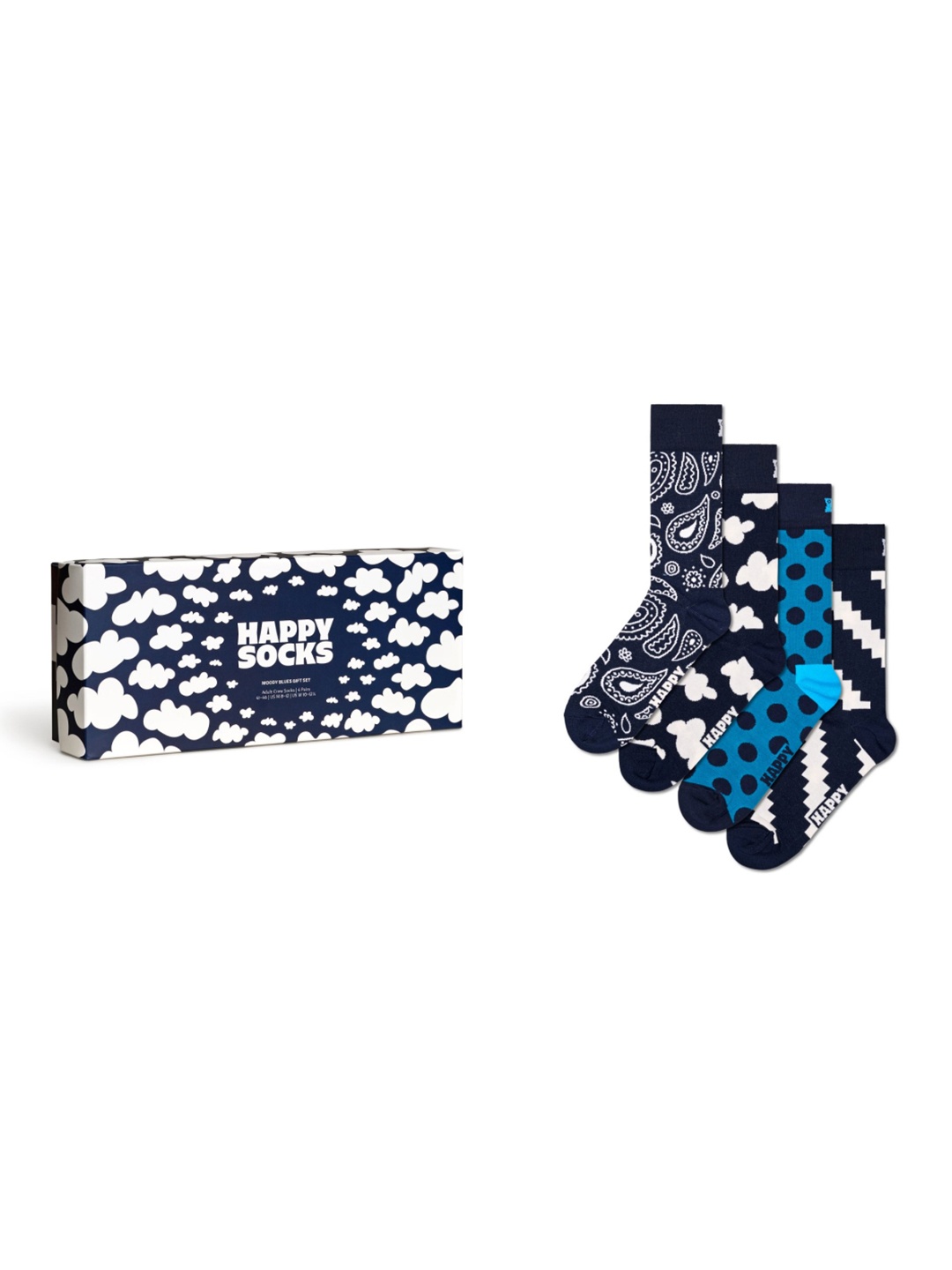 

Happy Socks Unisex Pack Of 4 Patterned Cotton Calf-Length Socks, Blue