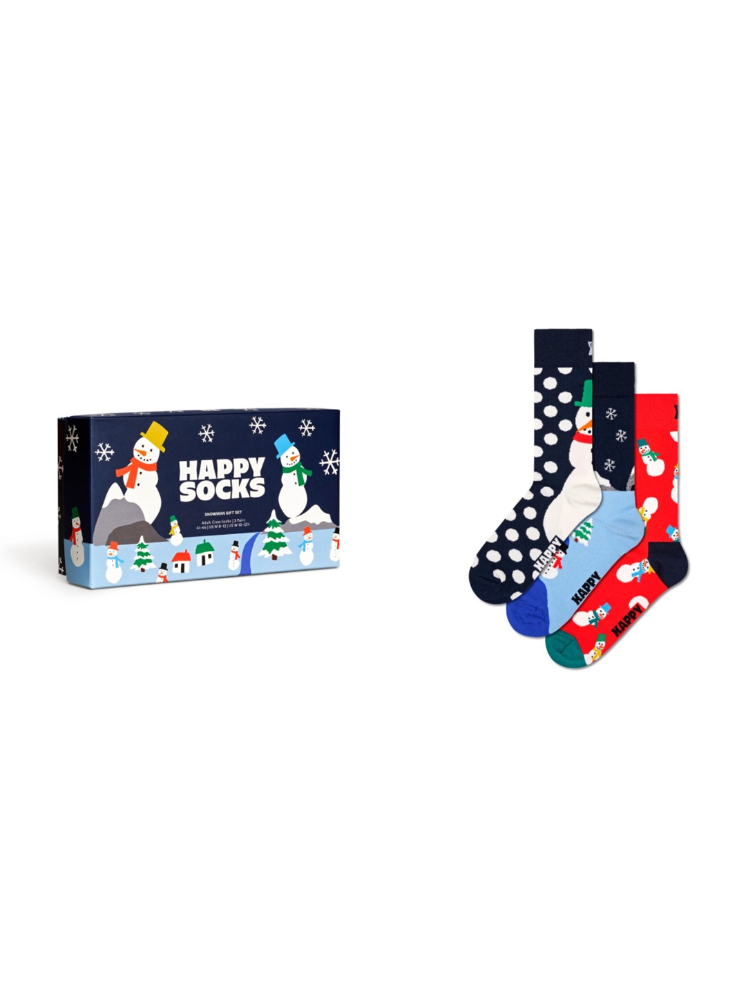 

Happy Socks Pack Of 3 Snowman Patterned Cotton Calf-Length Socks, Blue