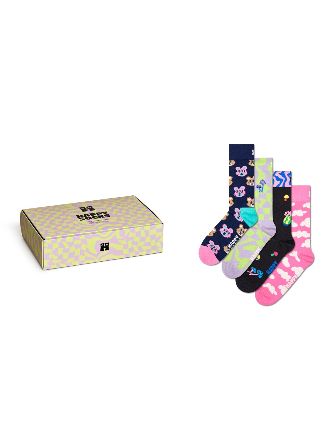 

Happy Socks Pack Of 4 Patterned Cotton Calf-Length Socks, Pink