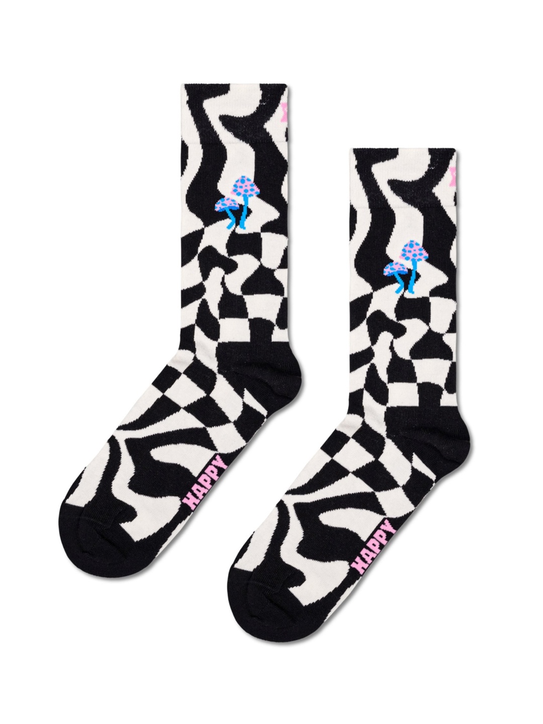 

Happy Socks Distorted Check Cotton Calf Length Socks, Black