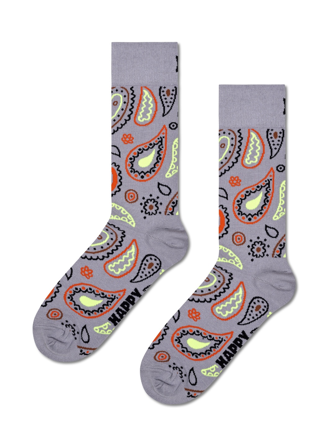 

Happy Socks Paisley Printed Cotton Calf-Length Socks, Grey