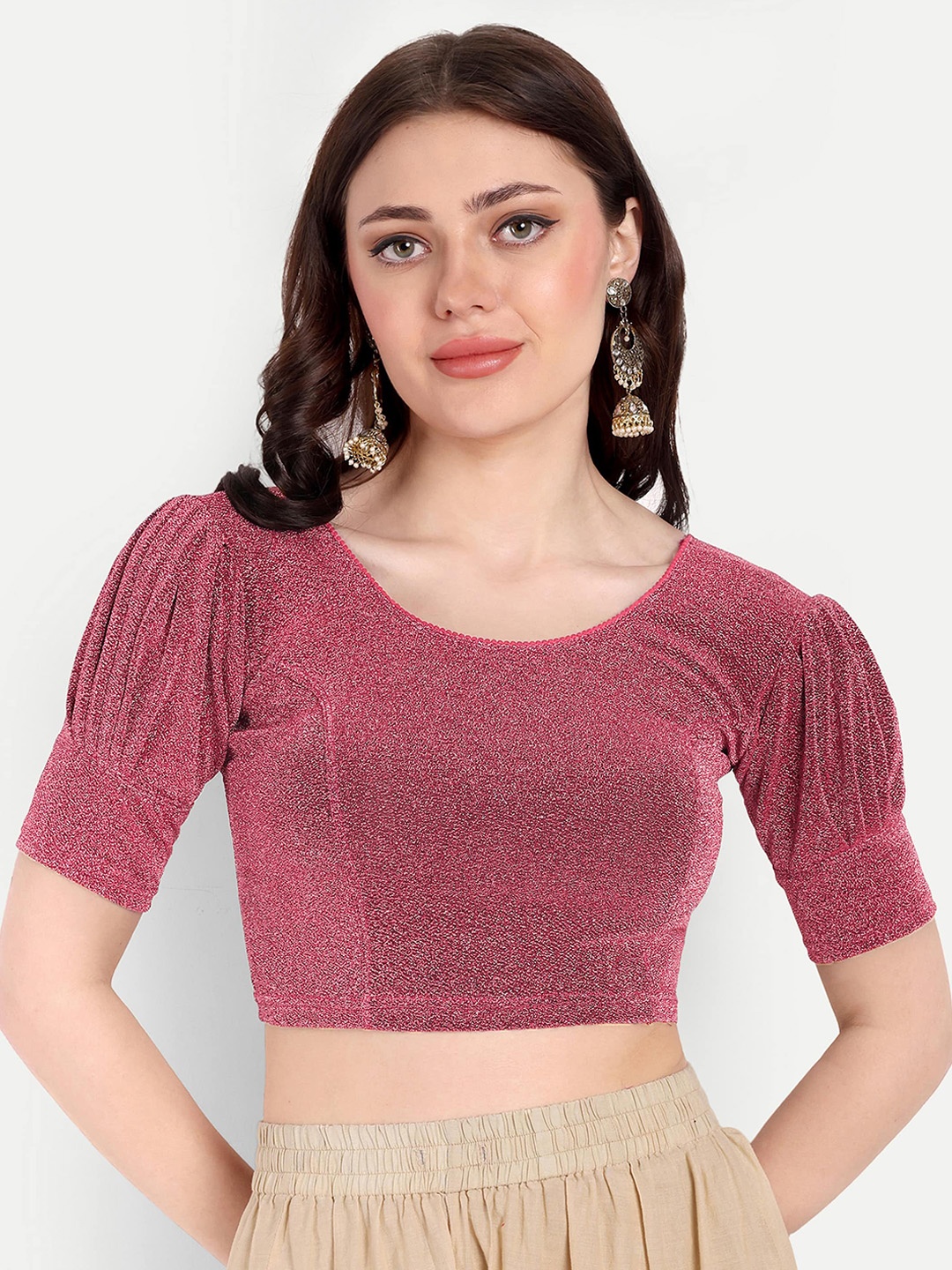 

Mehrang Shimmer Stretchable Saree Blouse, Pink