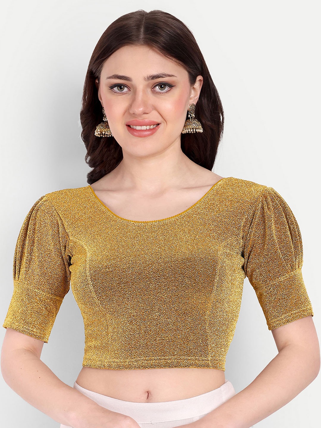 

Mehrang Shimmer Stretchable Saree Blouse, Beige