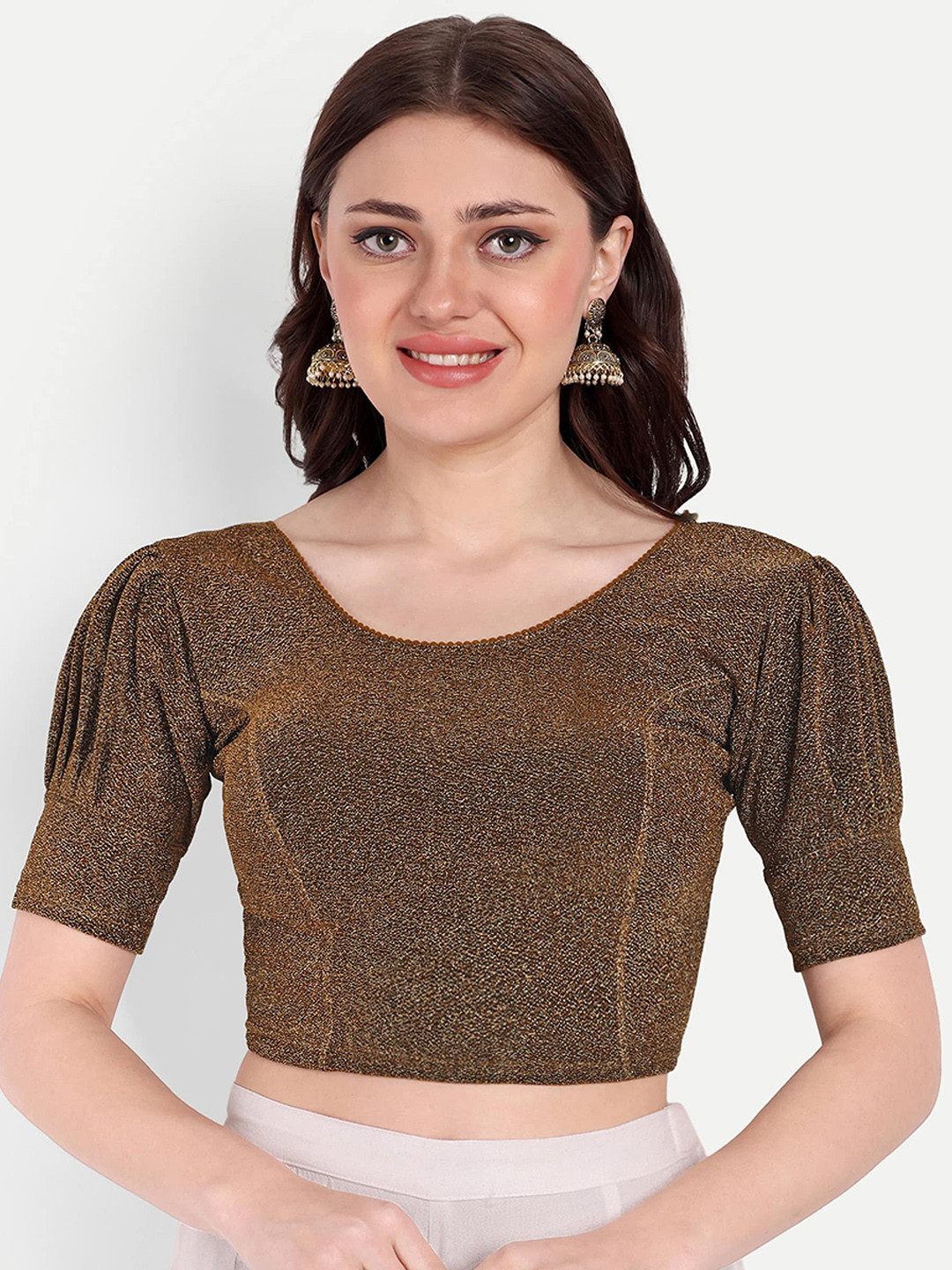

Mehrang Shimmer Stretchable Saree Blouse, Brown