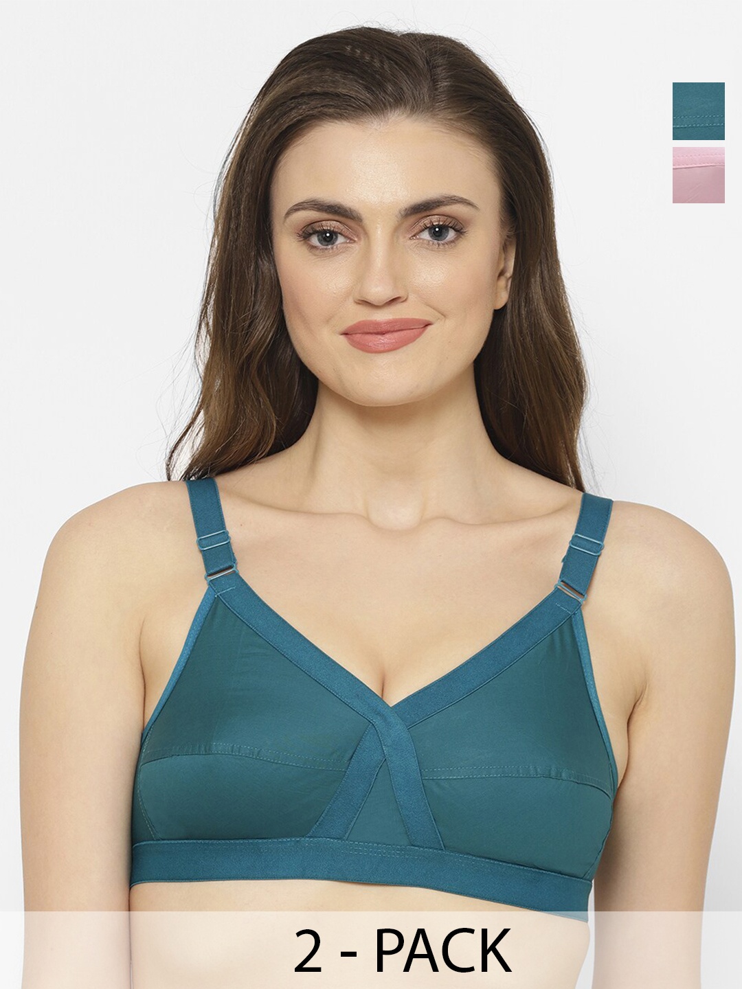 

Floret Pack of 2 Non-Padded Non-Wired Full Coverage Cotton Bras with All Day Comfort, Teal