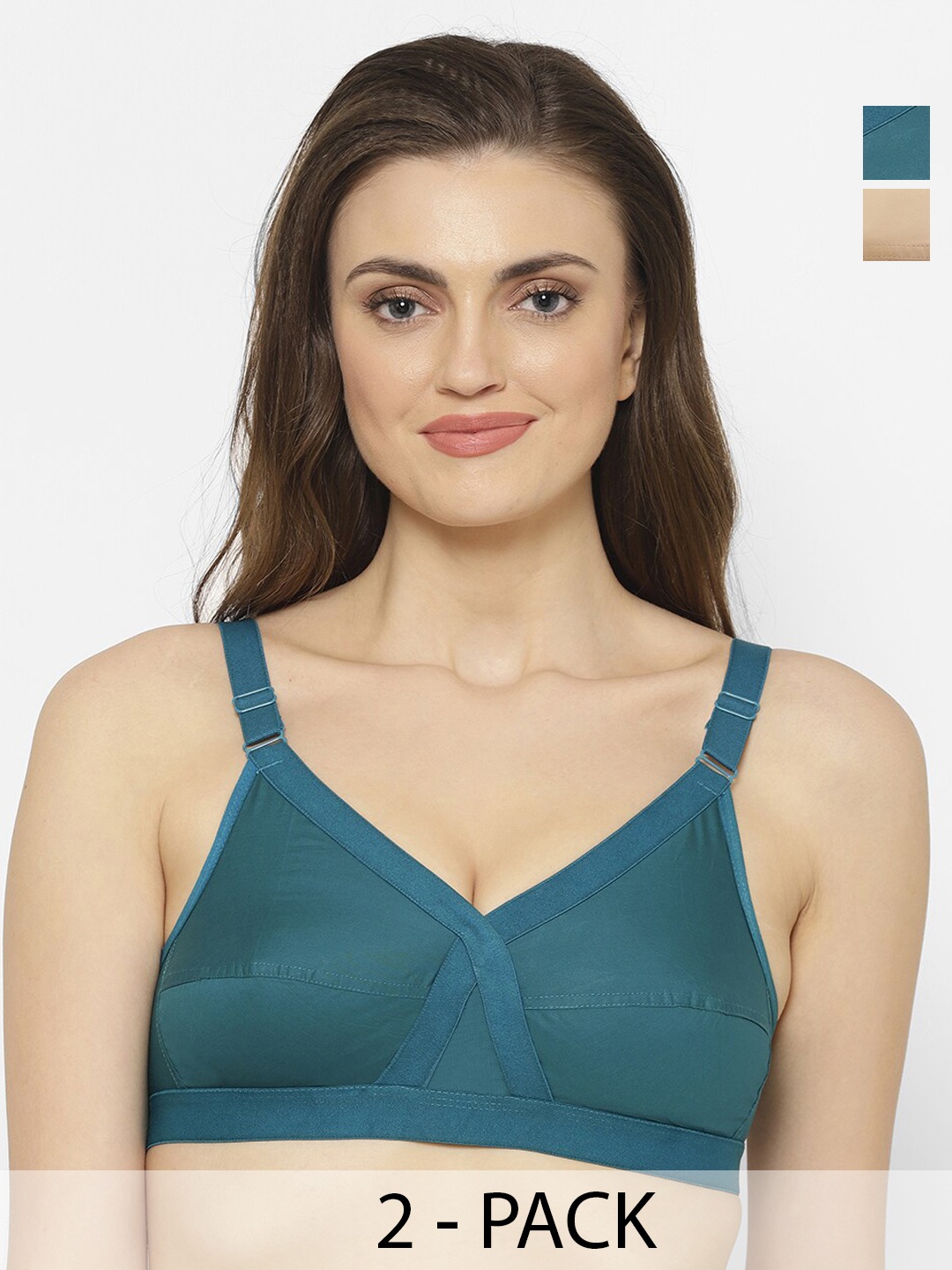 

Floret Pack of 2 Non-Padded Non-Wired Full Coverage Cotton Bras with All Day Comfort, Teal