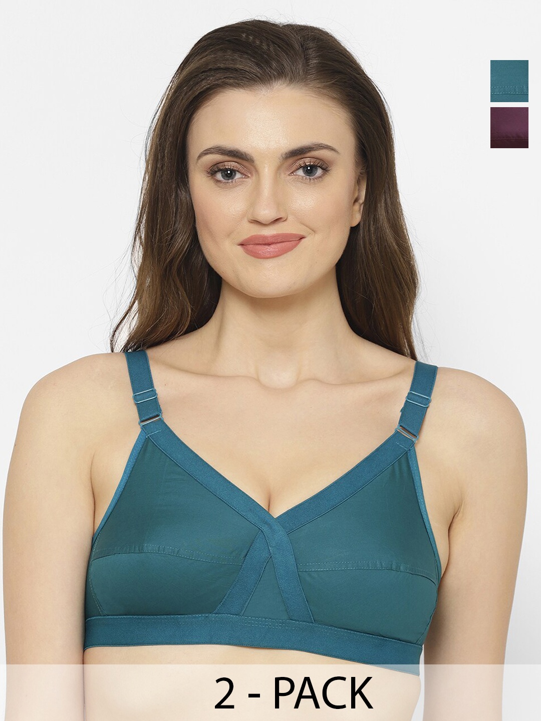 

Floret Pack of 2 Non-Padded Non-Wired Full Coverage Cotton Bras with All Day Comfort, Teal