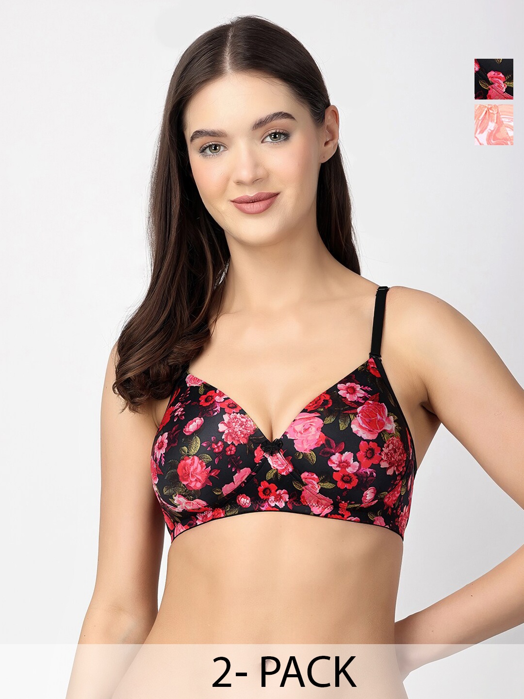

Floret Printed Medium Coverage Heavily Padded T-shirt Bra With All Day Comfort, Peach
