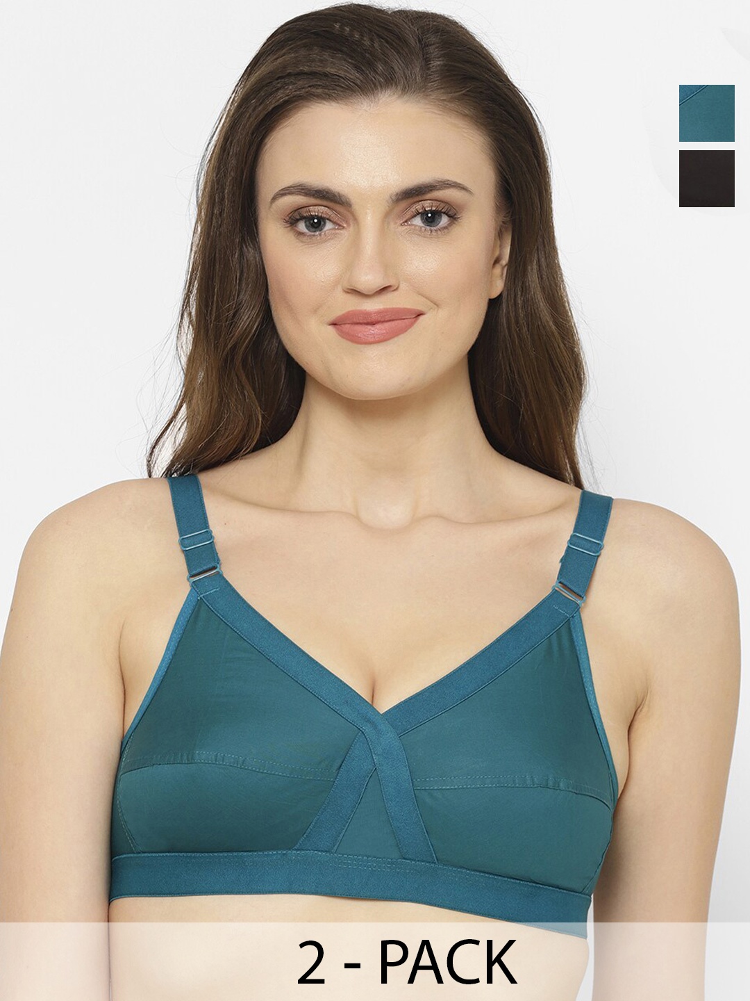 

Floret Pack of 2 Non-Padded Non-Wired Full Coverage Cotton Bras with All Day Comfort, Teal