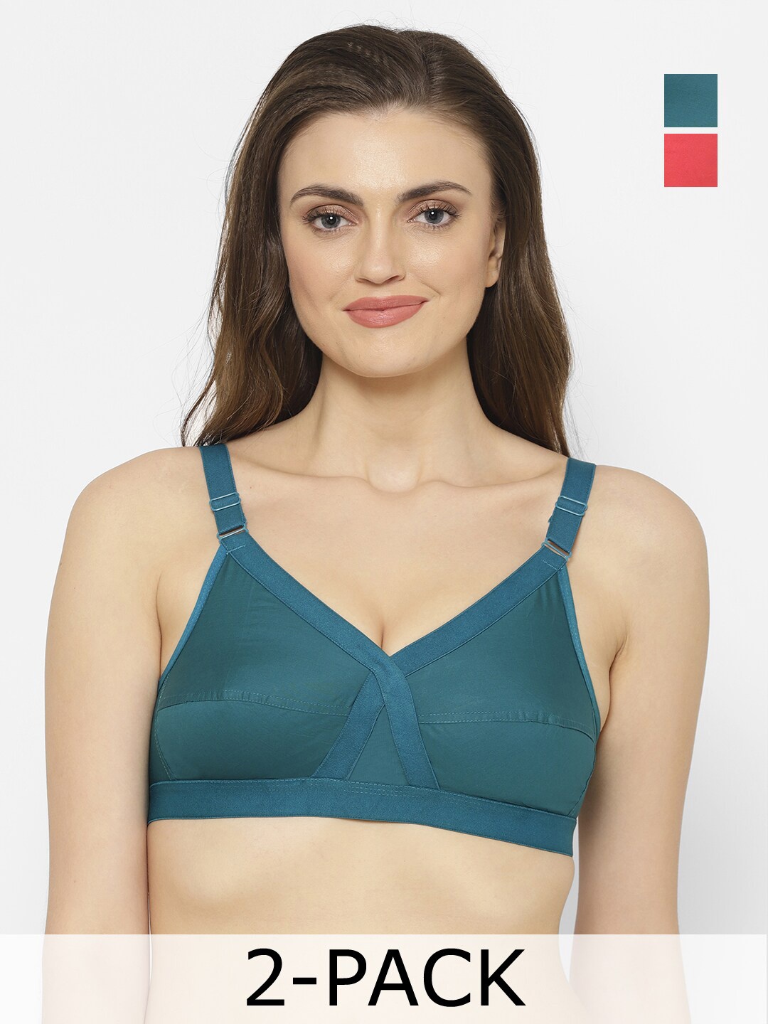 

Floret Pack of 2 Non-Padded Non-Wired Full Coverage Cotton Bras with All Day Comfort, Teal