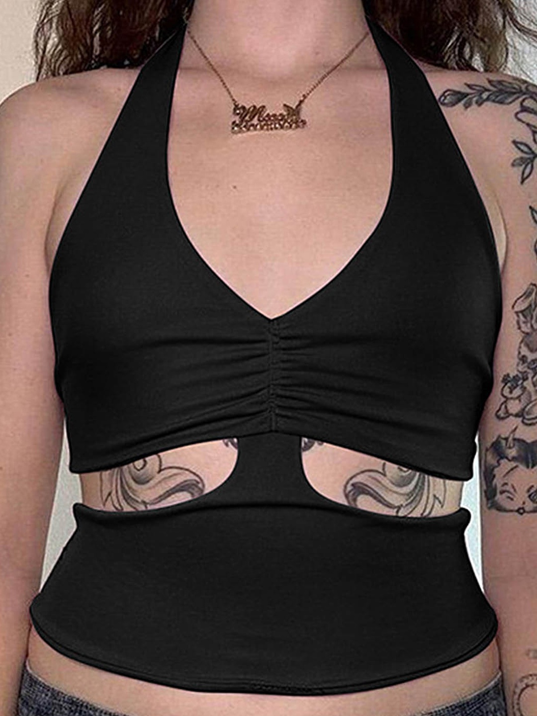 

LULU & SKY Women Styled Back Crop Top, Black