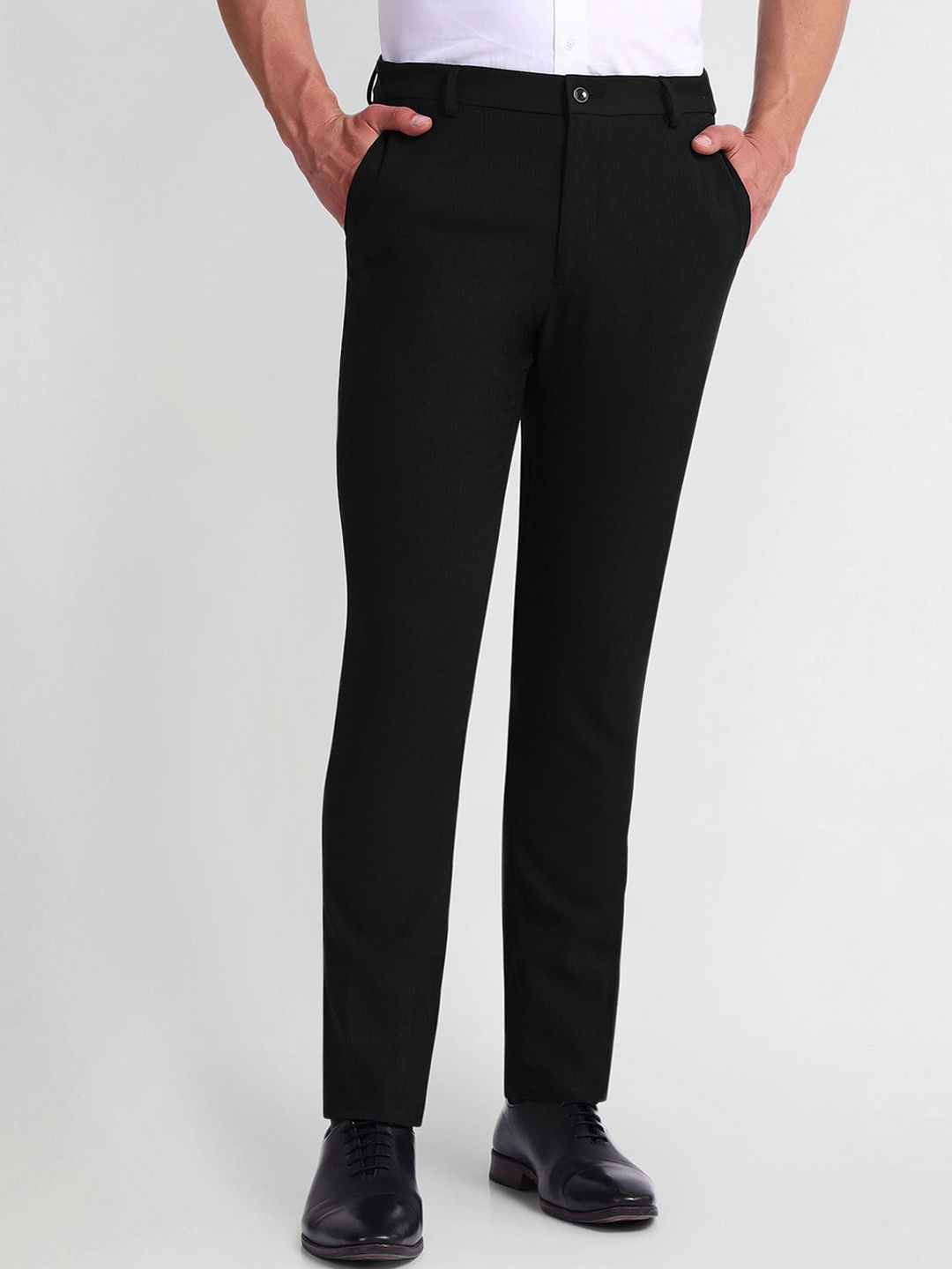 

Arrow New York Men Mid-Rise Zip Flat-Front Slim Fit Formal Trouser, Black