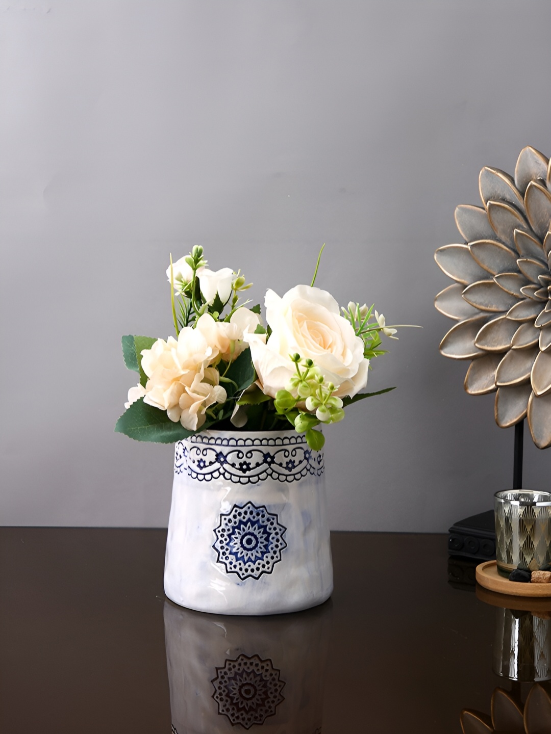 

Aura White & Navy Blue Printed Ceramic Vase