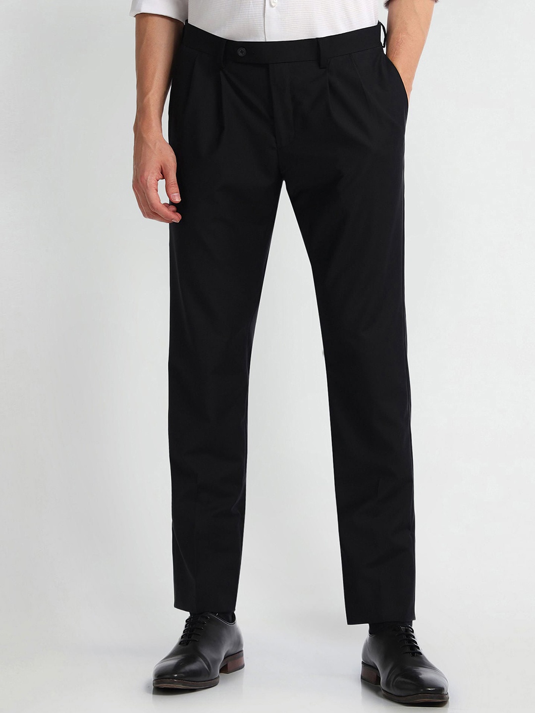 

Arrow Men Slim Fit Pleated Formal Trousers, Black