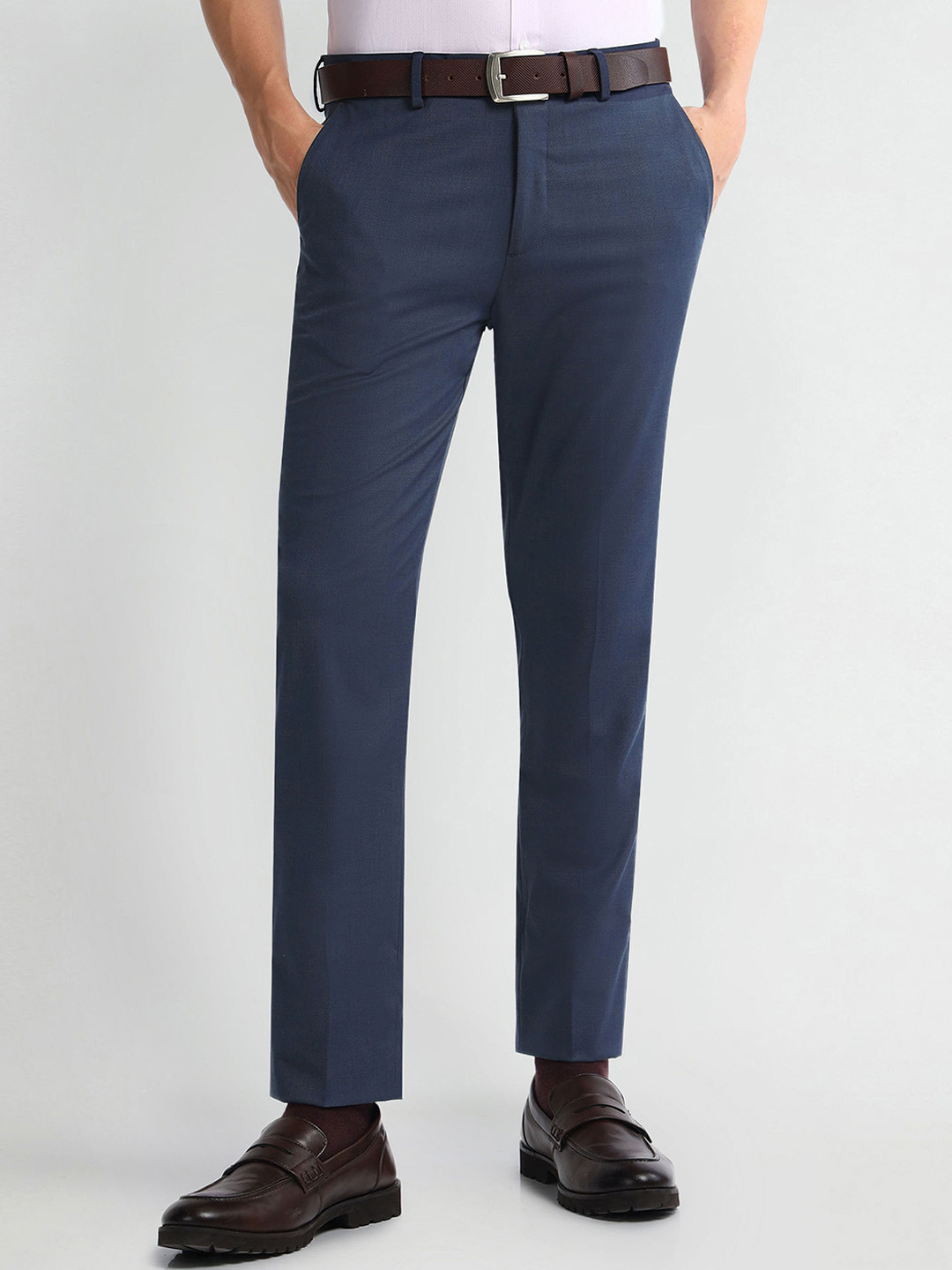 

Arrow Men Slim Fit Mid-Rise Formal Trousers, Blue