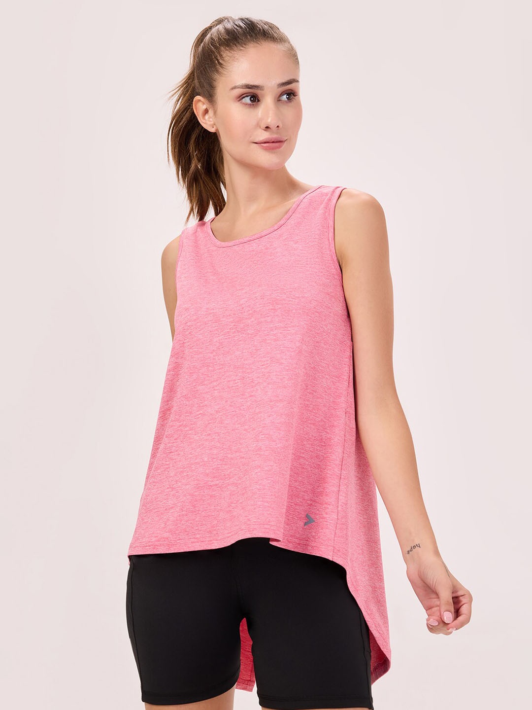 

Bombay High Women Round Neck Sleeveless Polyester High-Low Top, Pink