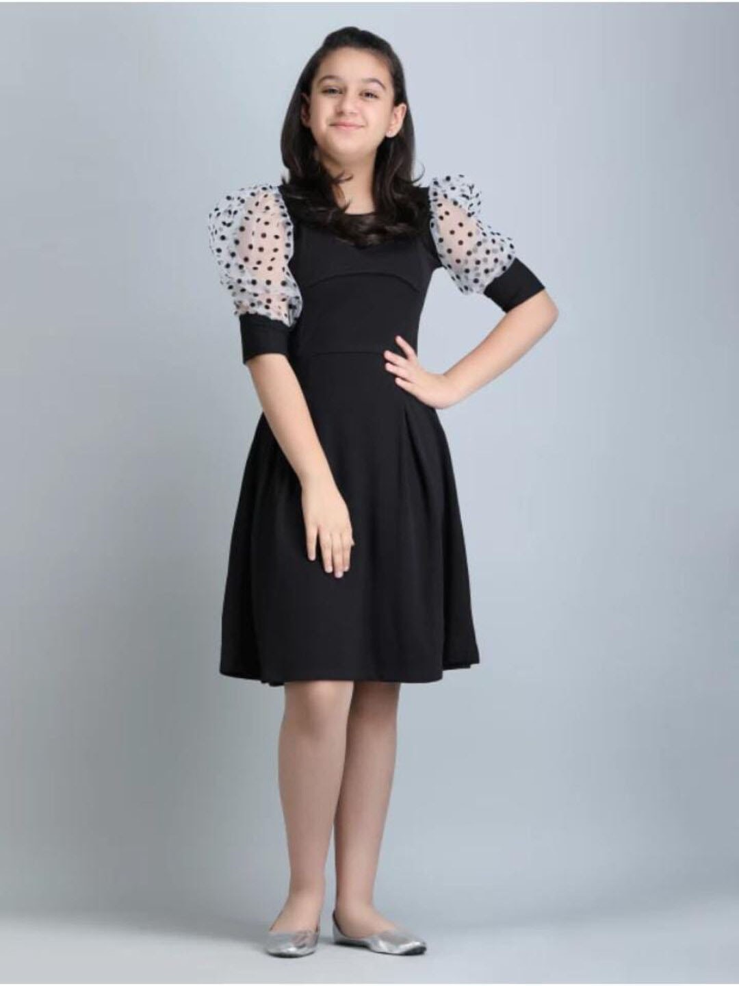

BAESD Girls Puff Sleeve Fit & Flare Dress, Black