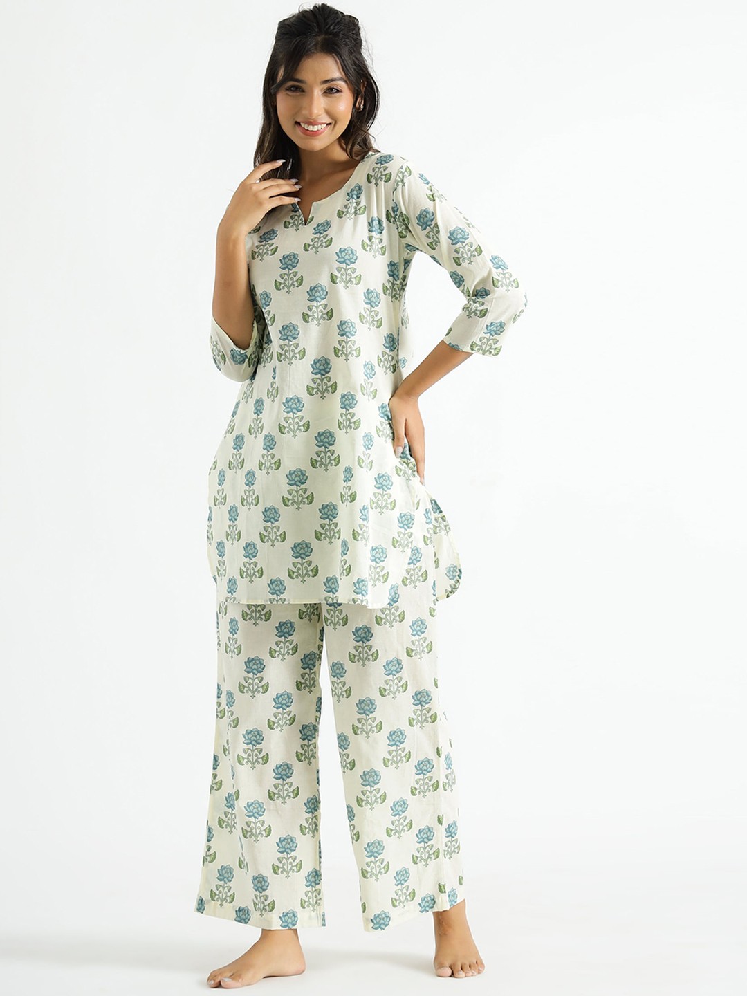 

Divyadham Textiles Floral Printed Night Suits, White
