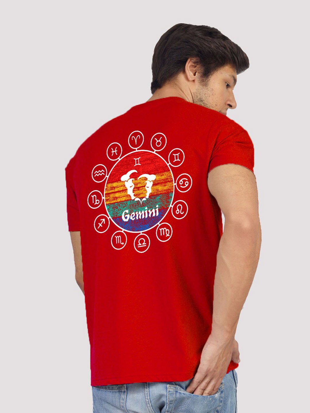 

Greylongg Men Mandarin Collar Applique T-shirt, Red