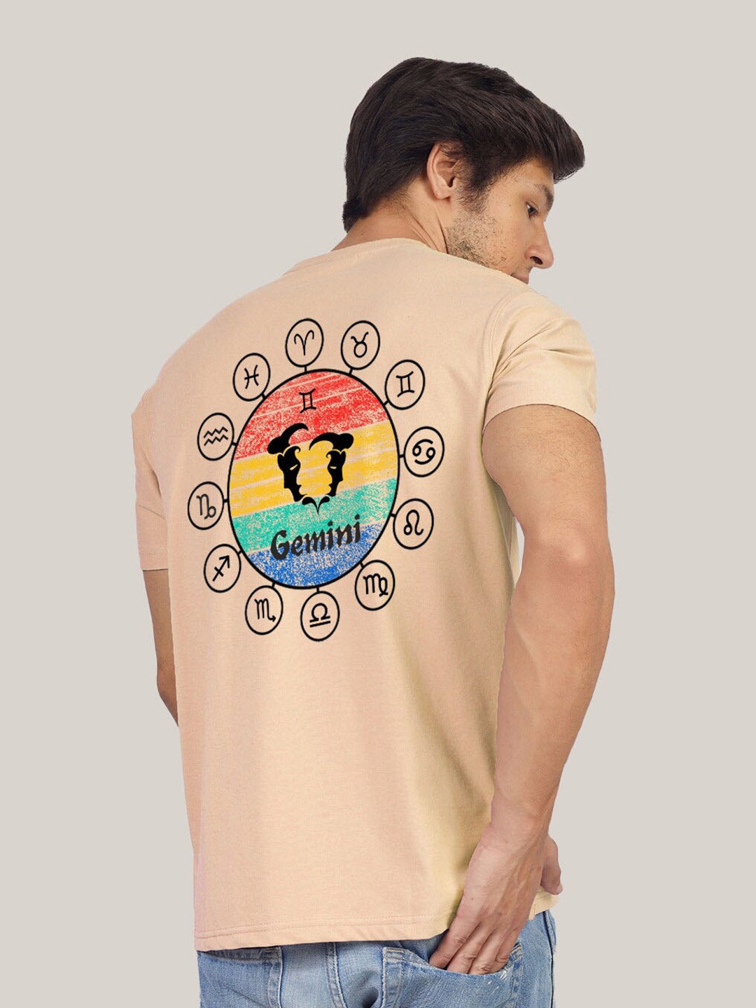 

Greylongg Men V-Neck Extended Sleeves Pockets T-shirt, Beige