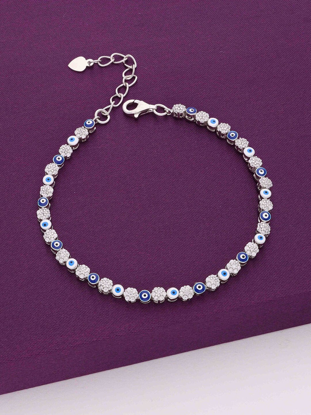 

KAI JEWEL 925 Sterling Silver Rhodium-Plated Cubic Zirconia Studded Link Bracelet
