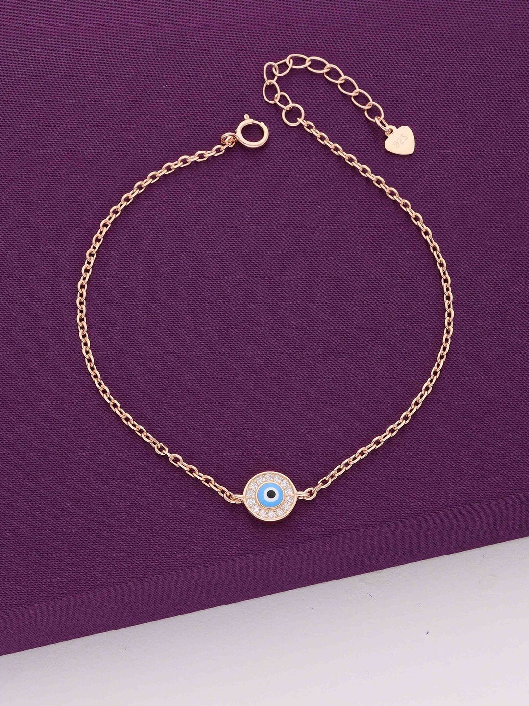 

KAI JEWEL 925 Sterling Silver Cubic Zirconia Studded Evil Eye Charm Bracelet, Rose gold