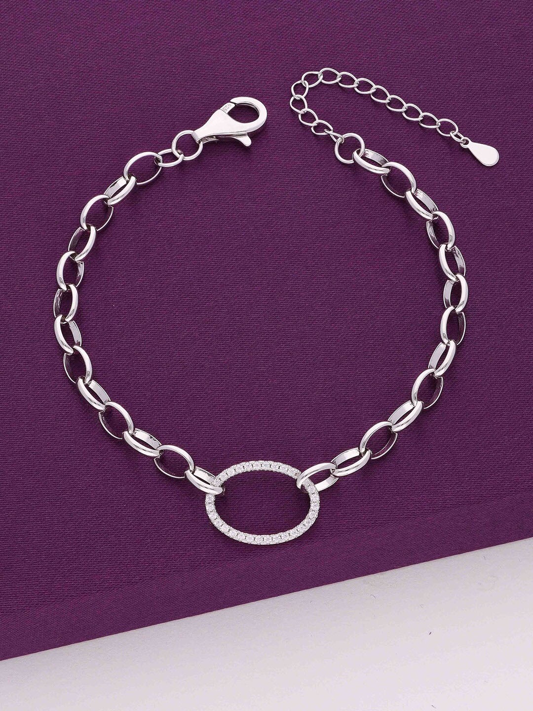 

KAI JEWEL 925 Sterling Silver Rhodium-Plated Cubic Zirconia Studded Link Bracelet