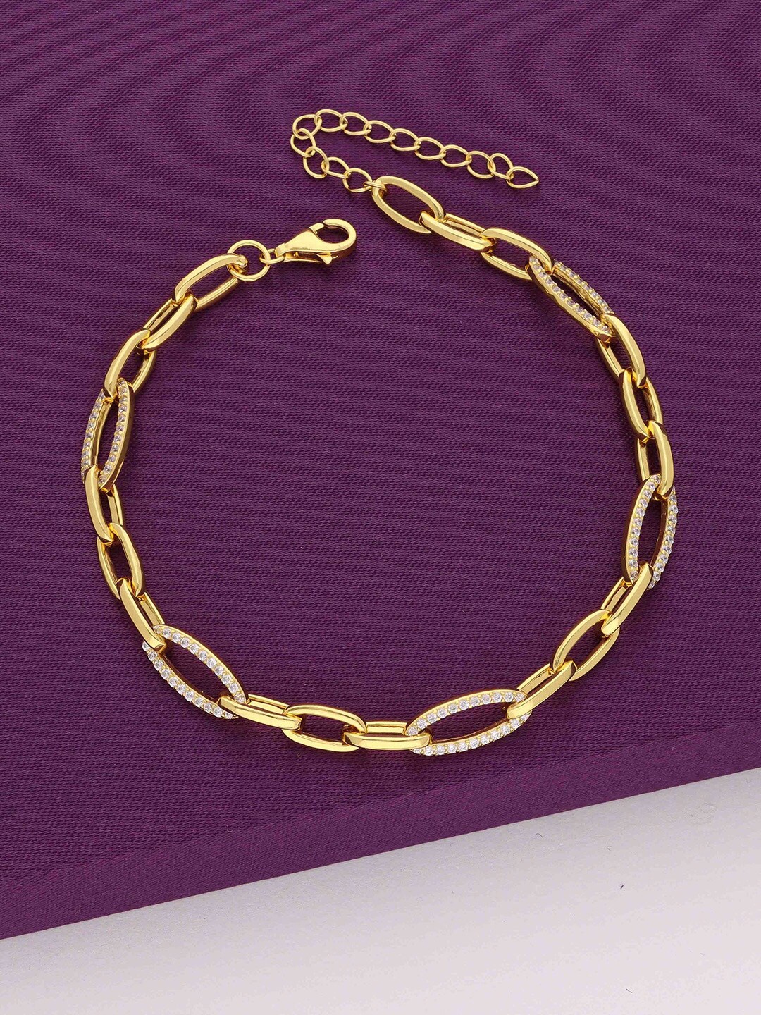 

KAI JEWEL 925 Sterling Silver Cubic Zirconia Studded Link Bracelet, Gold