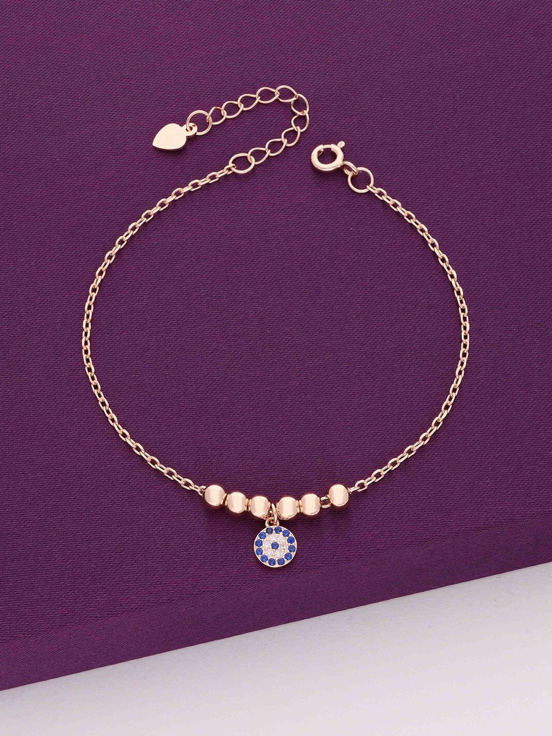 

KAI JEWEL 925 Sterling Silver Rose Gold-Plated Cubic Zirconia Studded Link Bracelet