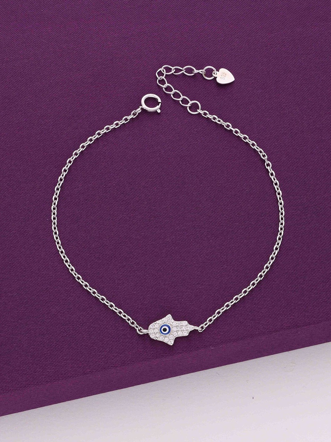 

KAI JEWEL 925 Sterling Silver Rhodium-Plated Cubic Zirconia Studded Charm Bracelet