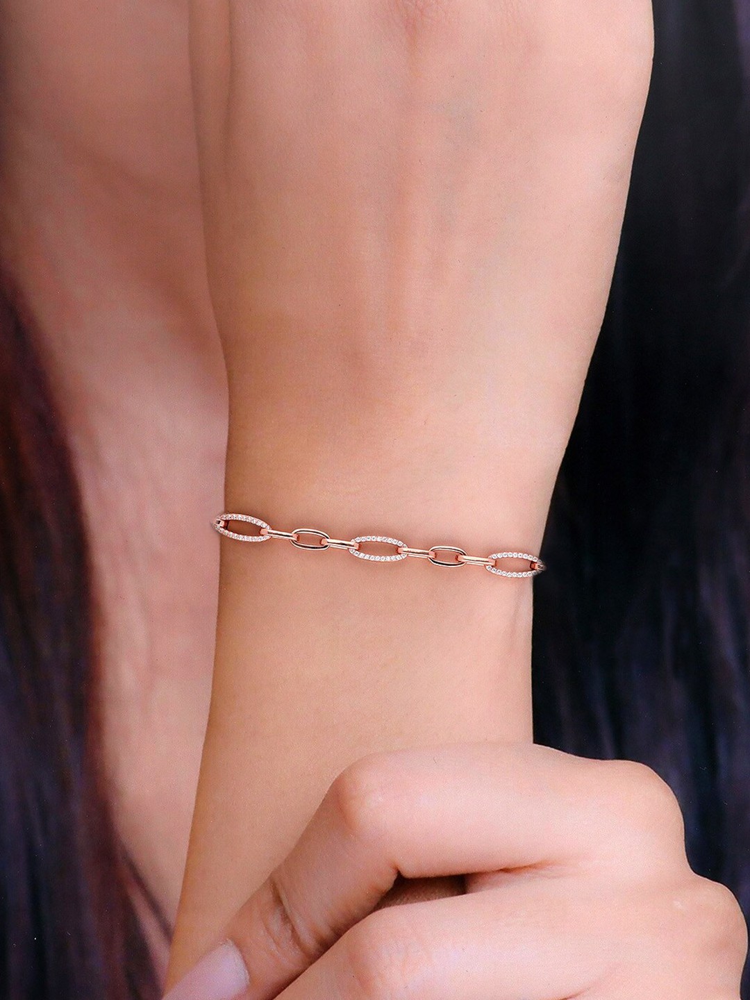 

KAI JEWEL Sterling Silver Cubic Zirconia Studded Link Bracelet, Rose gold