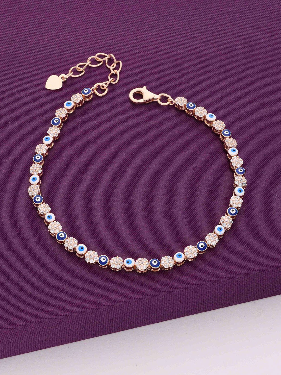 

KAI JEWEL 925 Sterling Silver Rose Gold-Plated Cubic Zirconia Evil Eye Link Bracelet