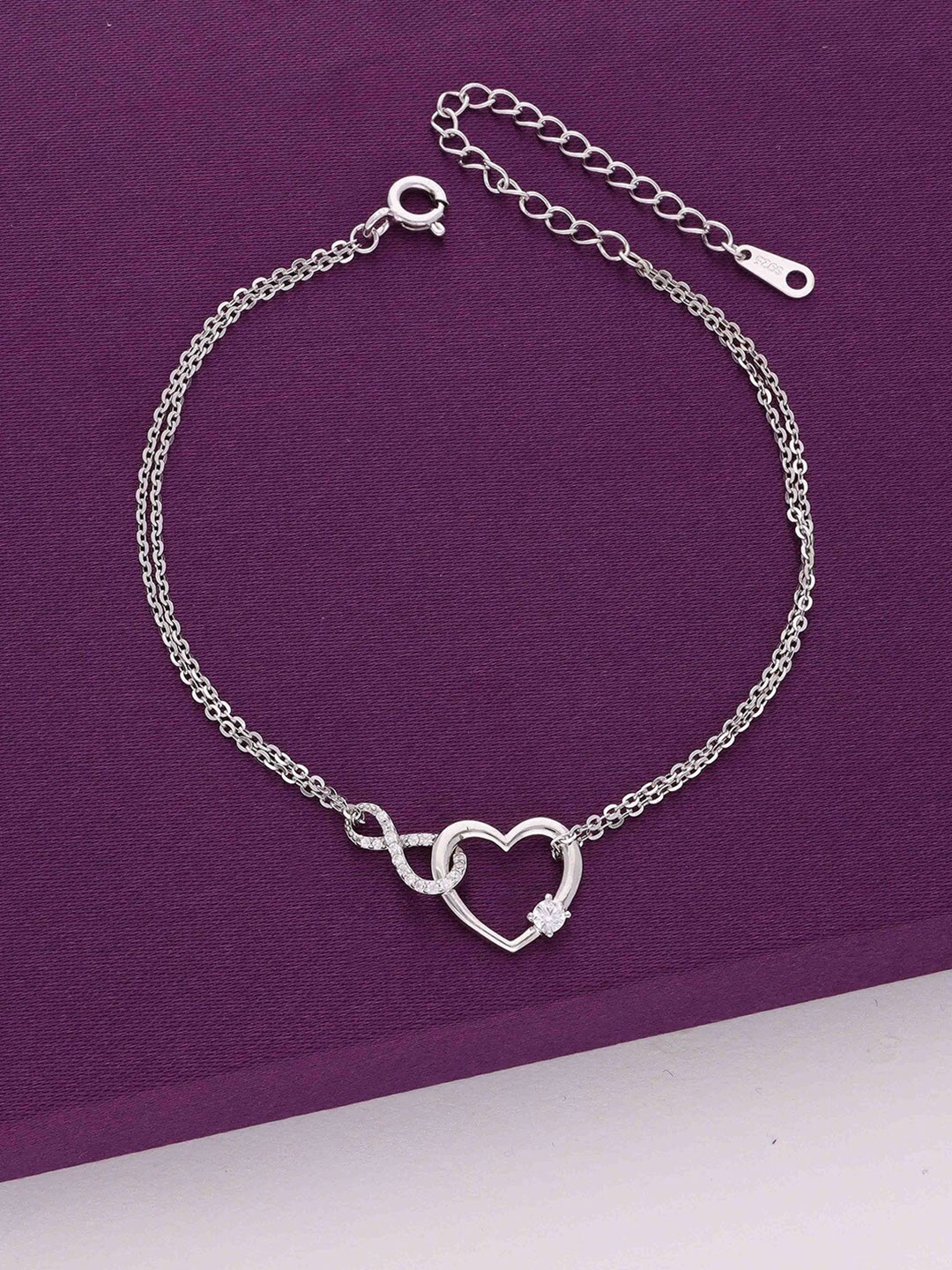 

KAI JEWEL 925 Sterling Silver Rhodium-Plated Cubic Zirconia Studded Heart Link Bracelet