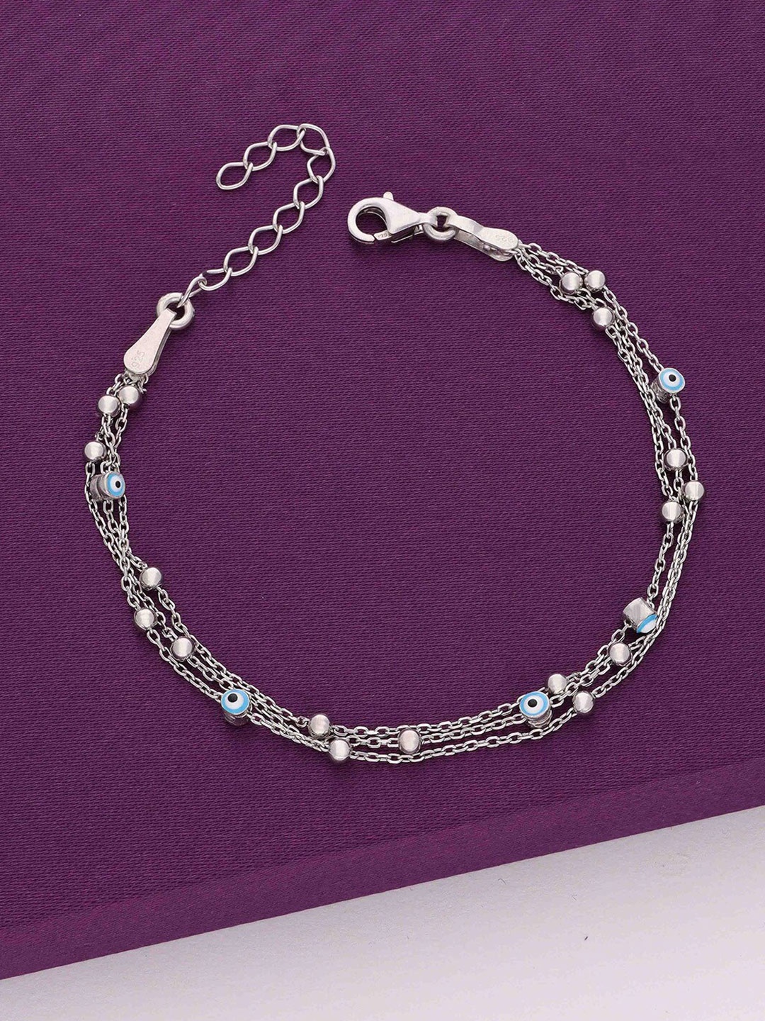 

KAI JEWEL 925 Sterling Silver Rhodium-Plated Cubic Zirconia Studded Evil Eye Bracelet