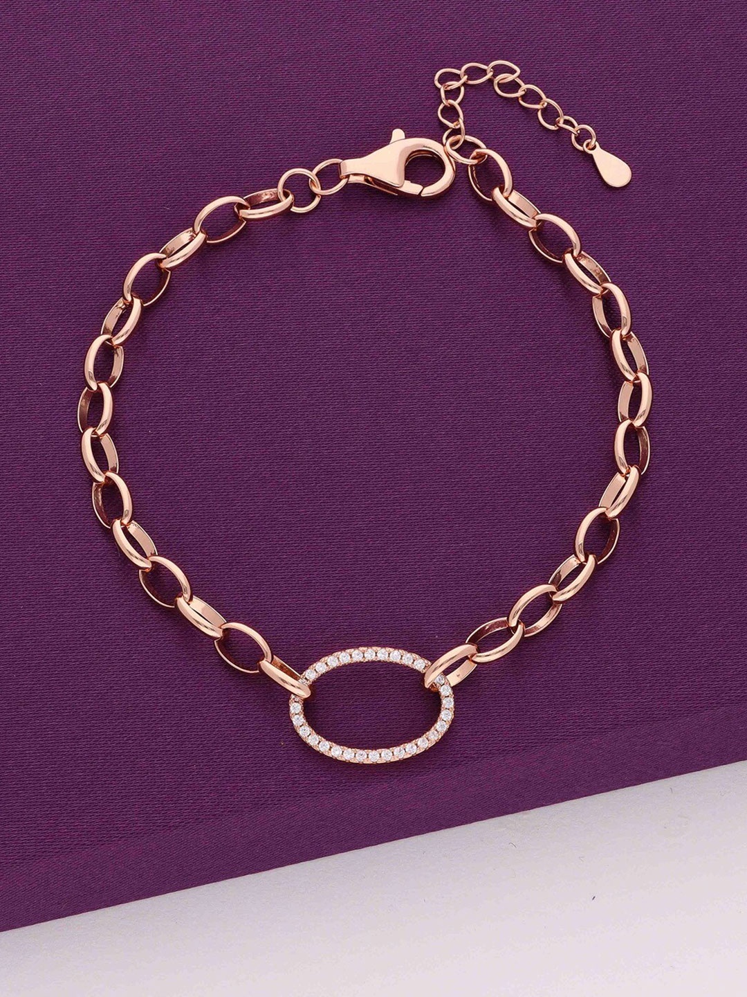 

KAI JEWEL 925 Sterling Silver Rose Gold-Plated Cubic Zirconia Studded Link Bracelet