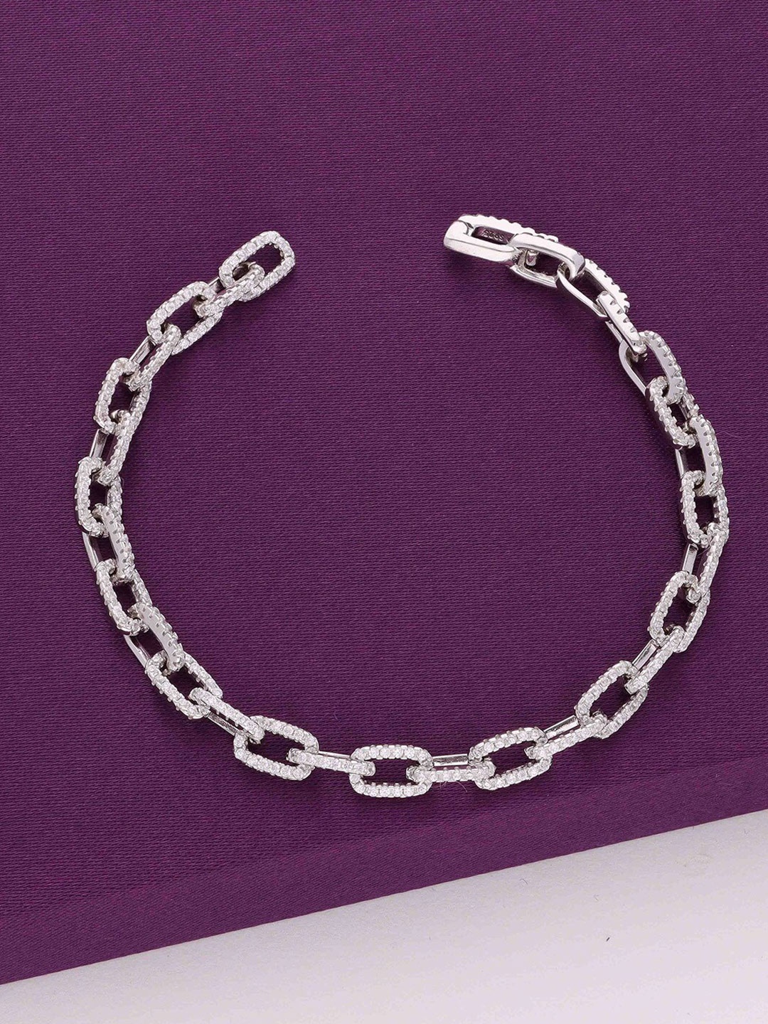 

KAI JEWEL Women Sterling Silver Cubic Zirconia Rhodium-Plated Link Bracelet