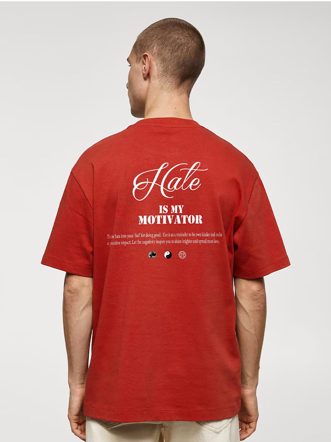 

MISCHIEF MONKEY Men Cotton Round Neck Typography Oversized T-shirt, Red