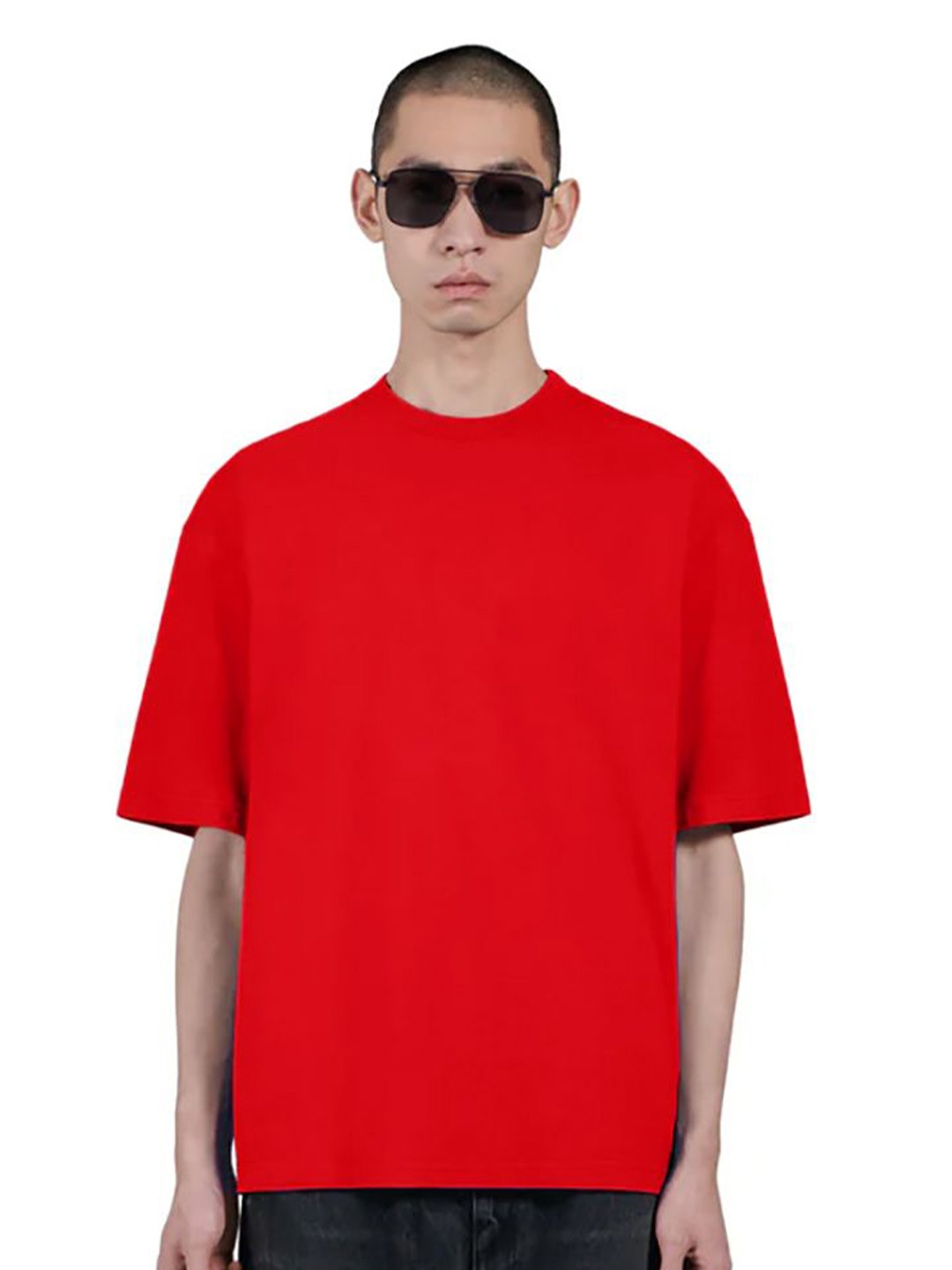 

MISCHIEF MONKEY Men Cotton Round Neck Oversized T-shirt, Red