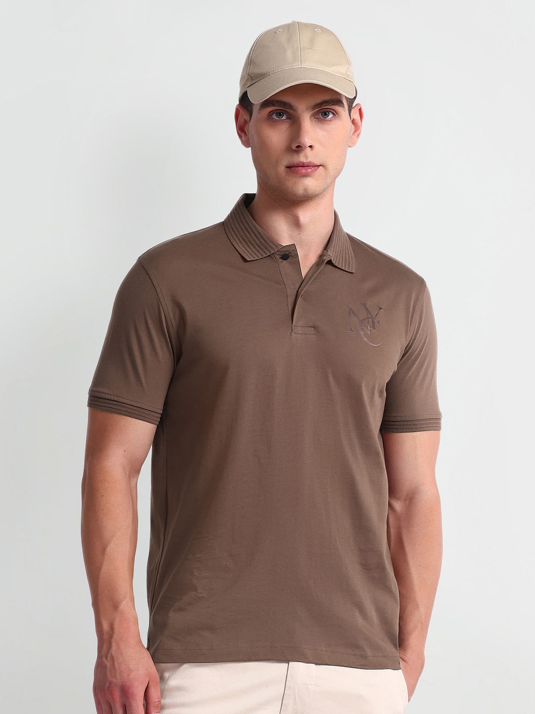 

Arrow New York Men Cotton Polo Collar Applique T-shirt, Brown