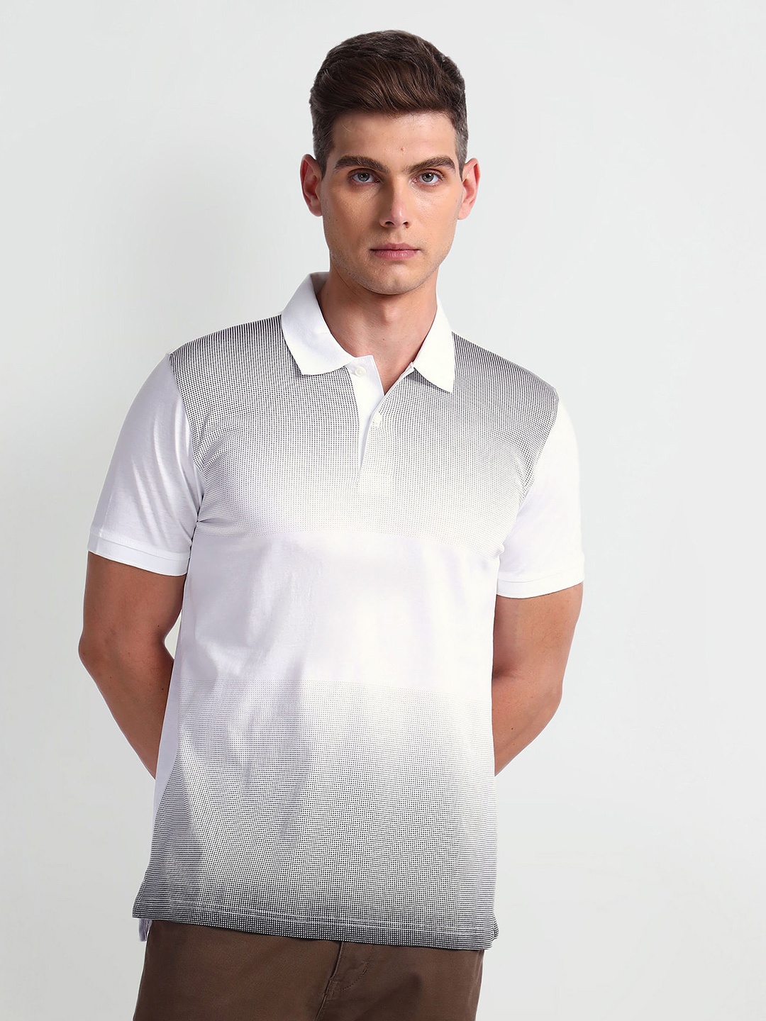 

Arrow New York Men Cotton Printed Polo Collar T-shirt, White