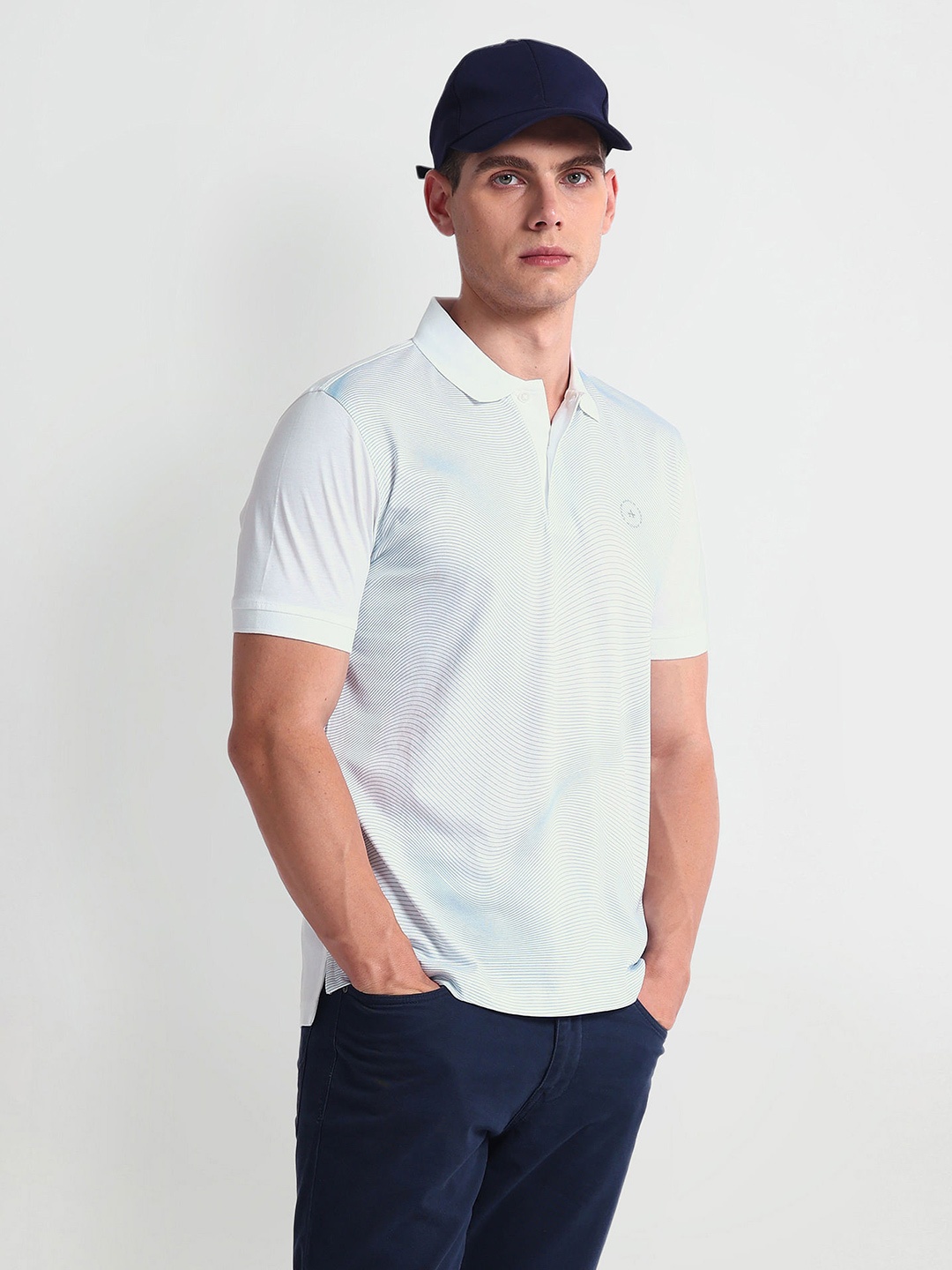 

Arrow New York Men Cotton Printed Polo Collar T-shirt, White