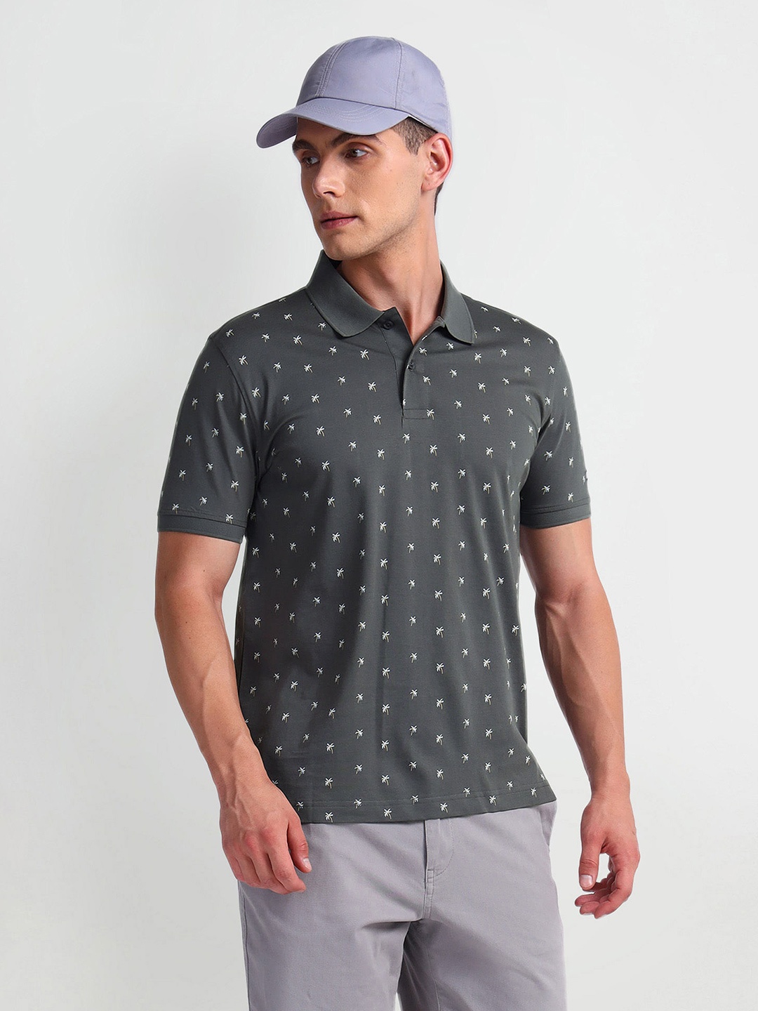 

Arrow Sport Men Printed Polo Collar T-shirt, Grey