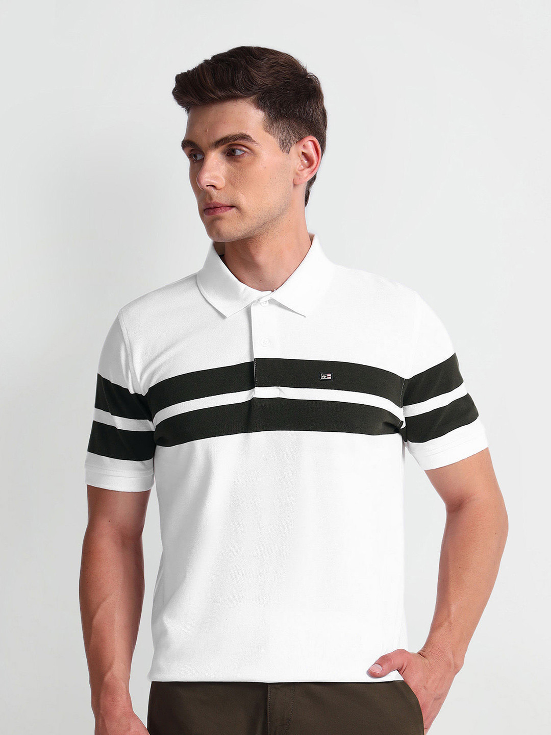 

Arrow Sport Men Striped Polo Collar T-shirt, White