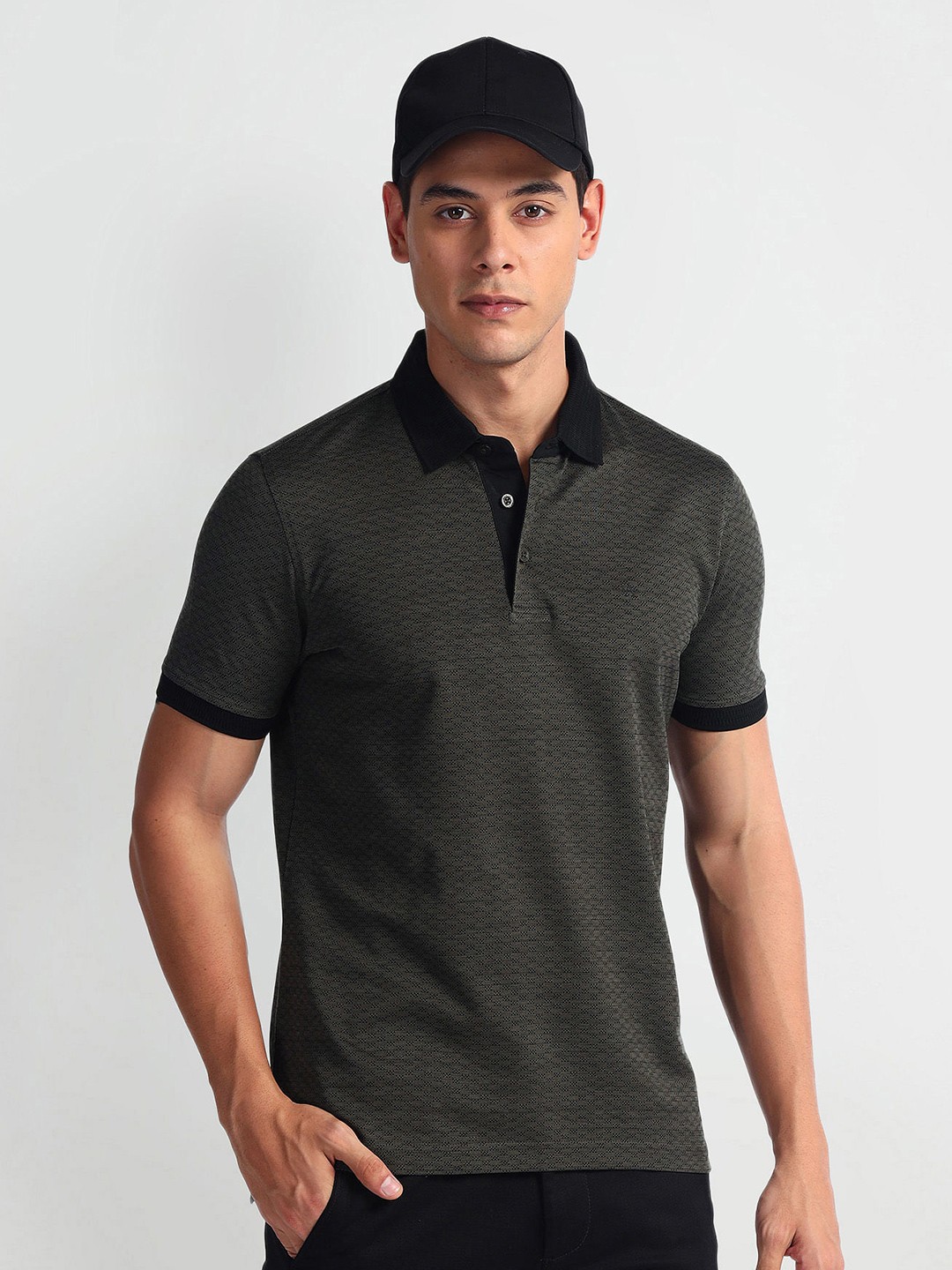 

Arrow Men Polo Collar Self Design T-shirt, Grey