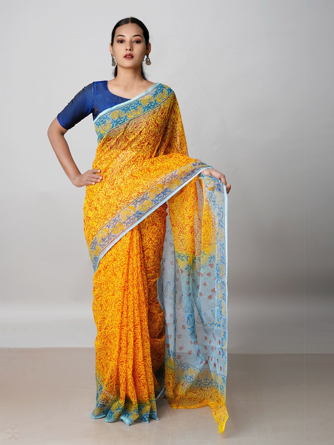 

Unnati Silks Ethnic Motifs Pure Cotton Handloom Kota Saree, Yellow