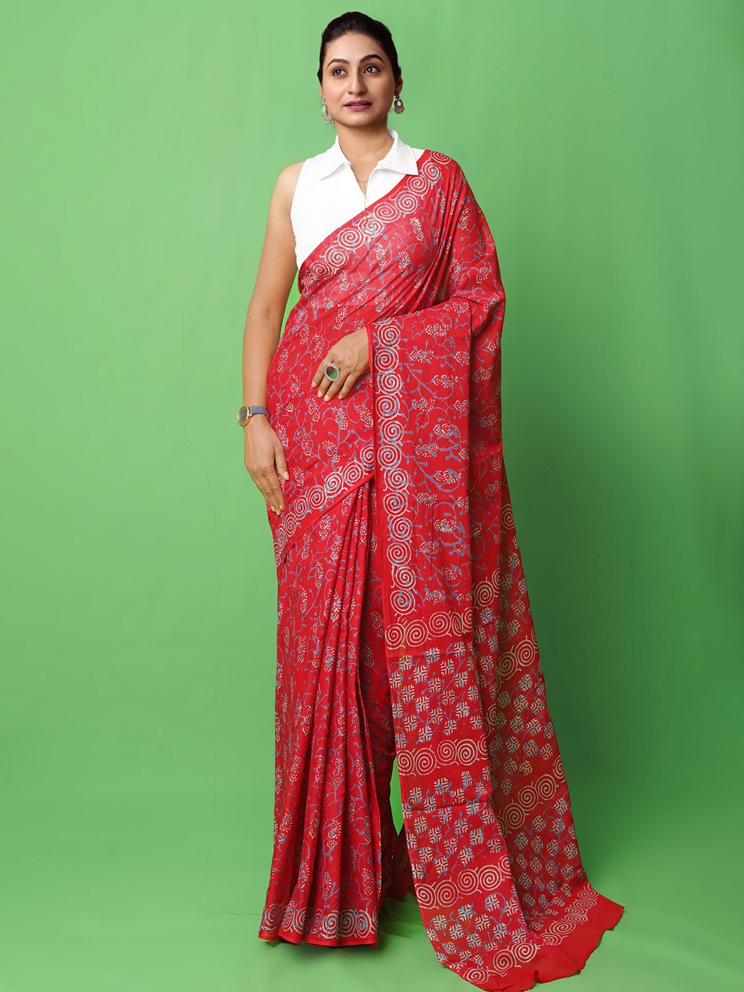 

Unnati Silks Ethnic Motifs Pure Cotton Handloom Saree, Red