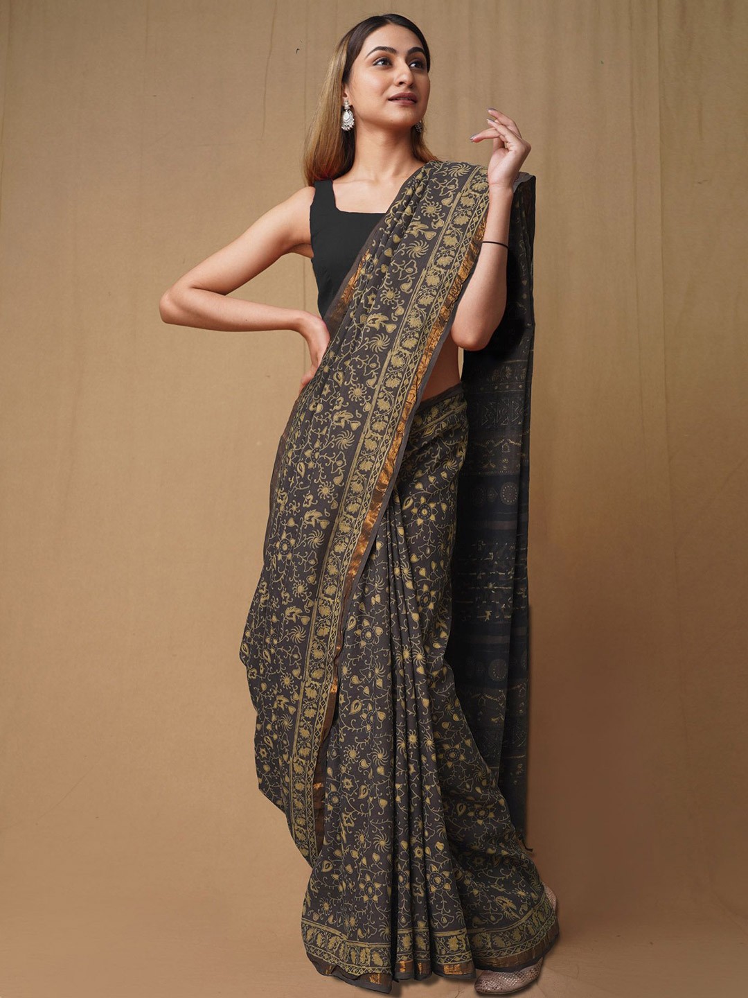

Unnati Silks Pure Silk Handloom Chanderi Saree, Grey