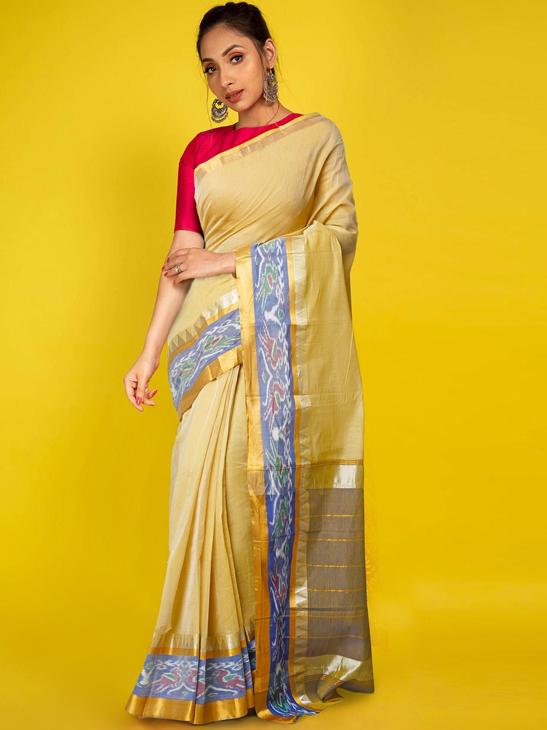 

Unnati Silks Woven Design Zari Silk Cotton Handloom Kanjeevaram Saree, Yellow